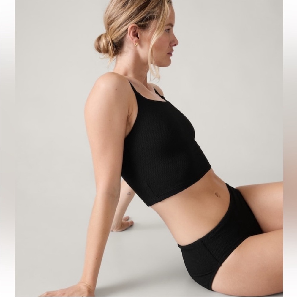Athleta Black Scoop Crop Pique Tankini Top